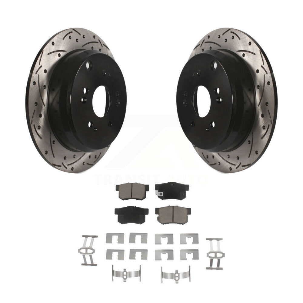 Rotors de frein à disque fendus percés à revêtement arrière et kit de plaquettes en céramique pour Acura RD