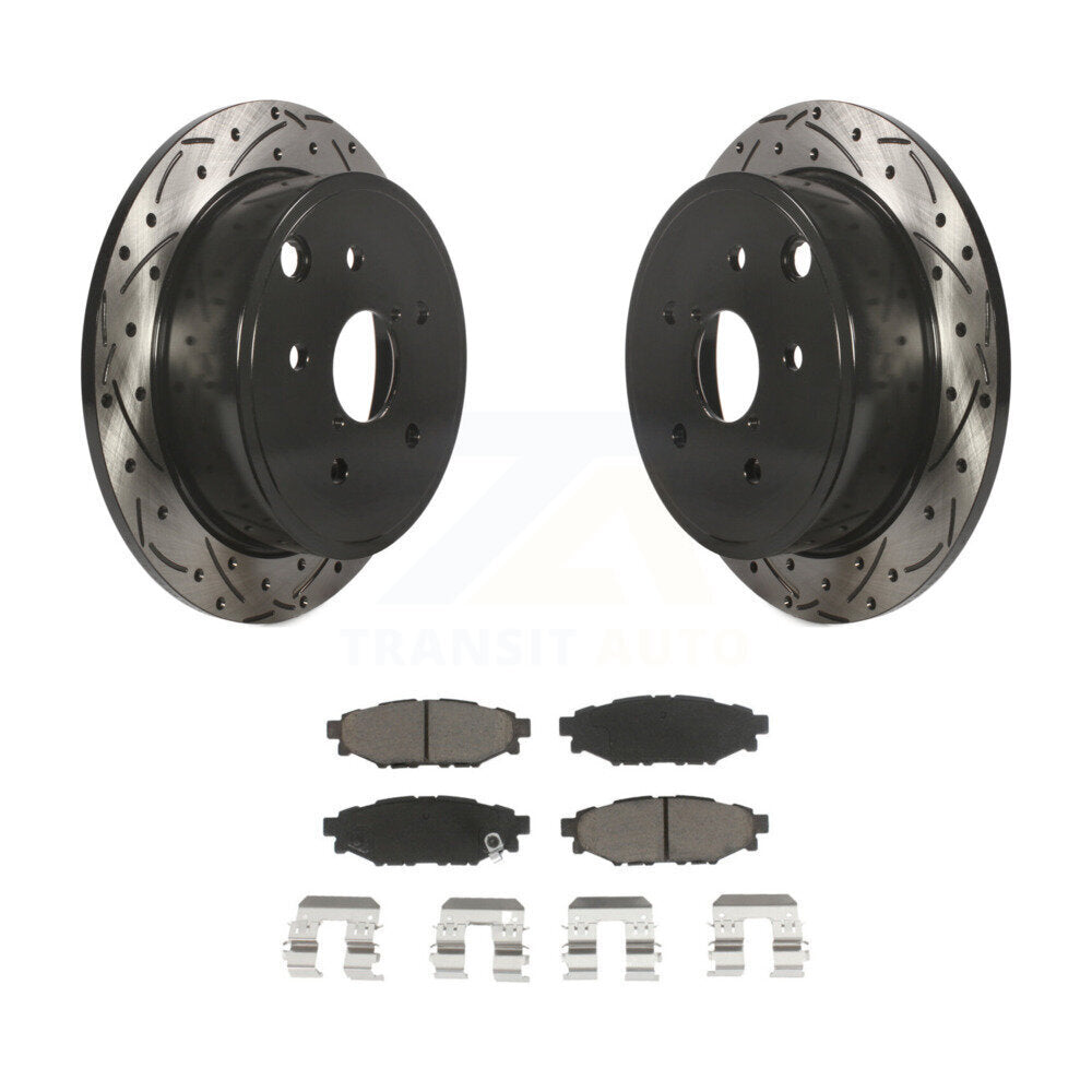 Rotors de frein à disque fendus percés à revêtement arrière et kit de plaquettes en céramique pour Subaru WR