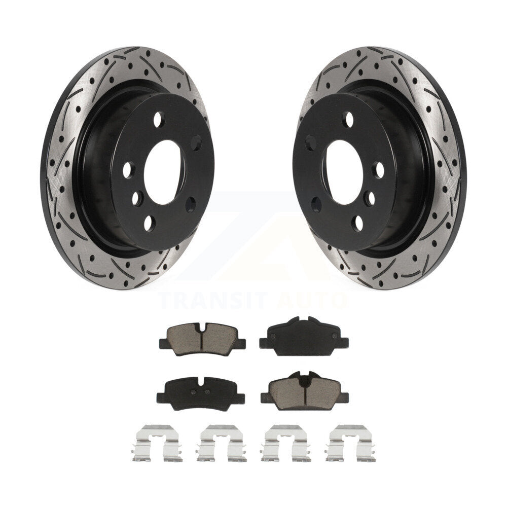 Rotor de frein à disque fendu percé à revêtement arrière et kit de plaquettes en céramique pour Mini Coope