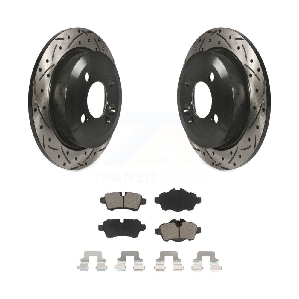 Rotor de frein à disque fendu percé à revêtement arrière et kit de plaquettes en céramique pour Mini Coope
