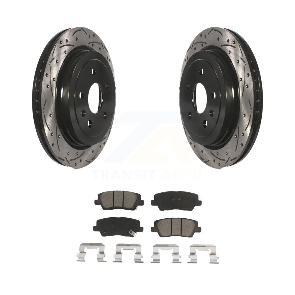 Rotors de frein à disque fendus percés à revêtement arrière et Kit de plaquettes en céramique pour Cadillac CT