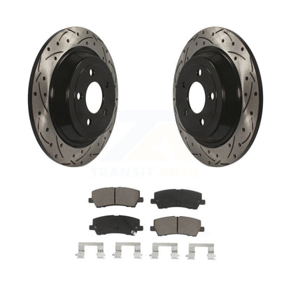 Rotors de frein à disque fendus percés à revêtement arrière et Kit de plaquettes en céramique pour Ford Mustang
