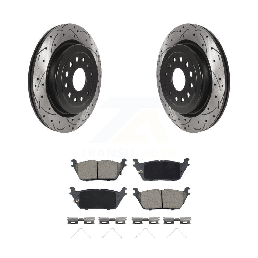 Rotors de frein à disque fendus percés à revêtement arrière et kit de plaquettes en céramique pour Ram 1500