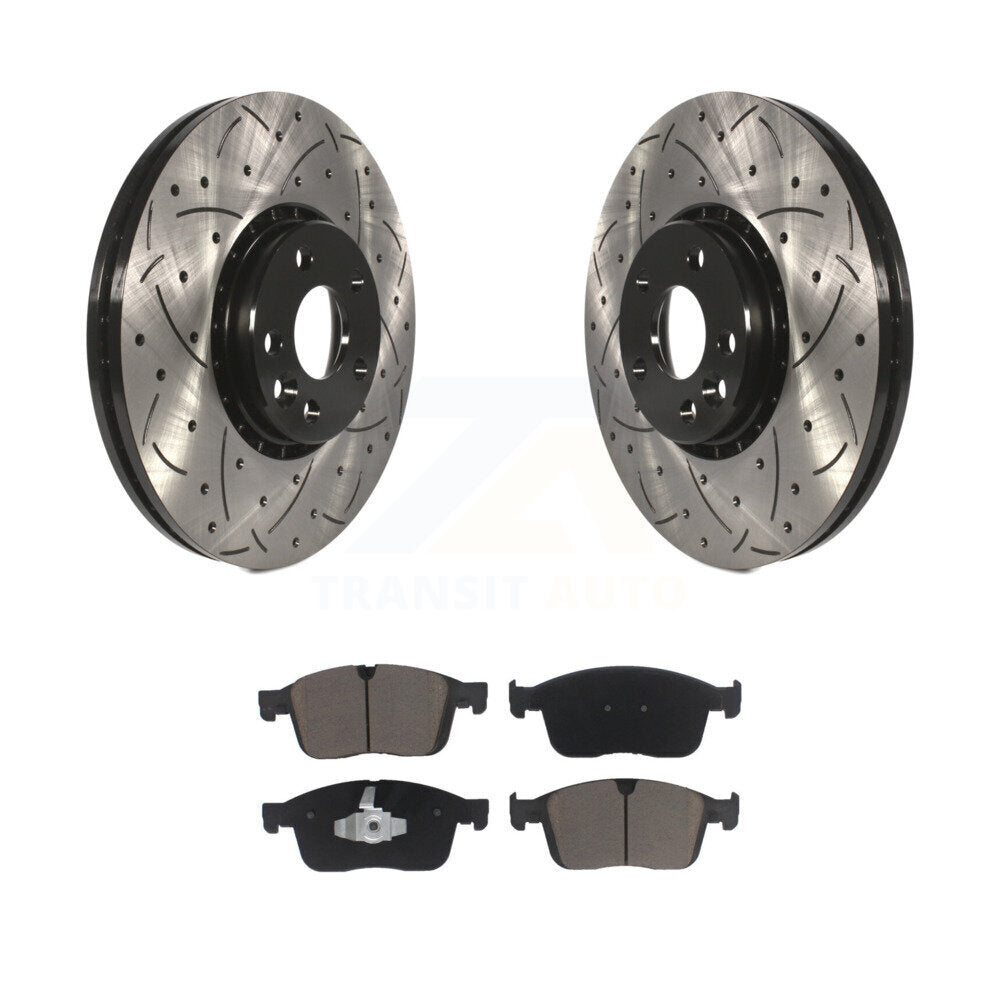 Rotor de frein à disque fendu percé à revêtement avant et kit de plaquettes en céramique pour Volvo XC6