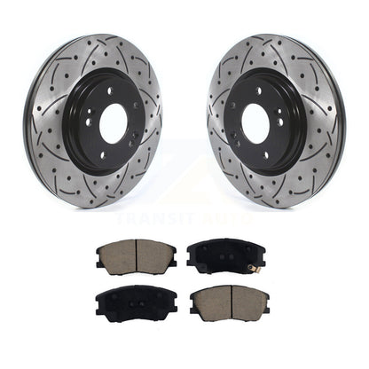 Rotors de frein à disque fendus percés à revêtement avant et Kit de plaquettes en céramique pour Kia Soul E