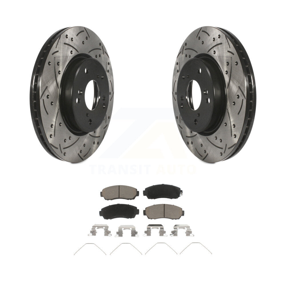 Rotor de frein à disque fendu percé à revêtement avant et Kit de plaquettes en céramique pour Honda CR-