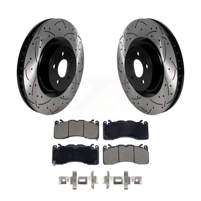 Rotor de frein à disque fendu percé à revêtement avant et Kit de plaquettes en céramique pour Ford Mustang