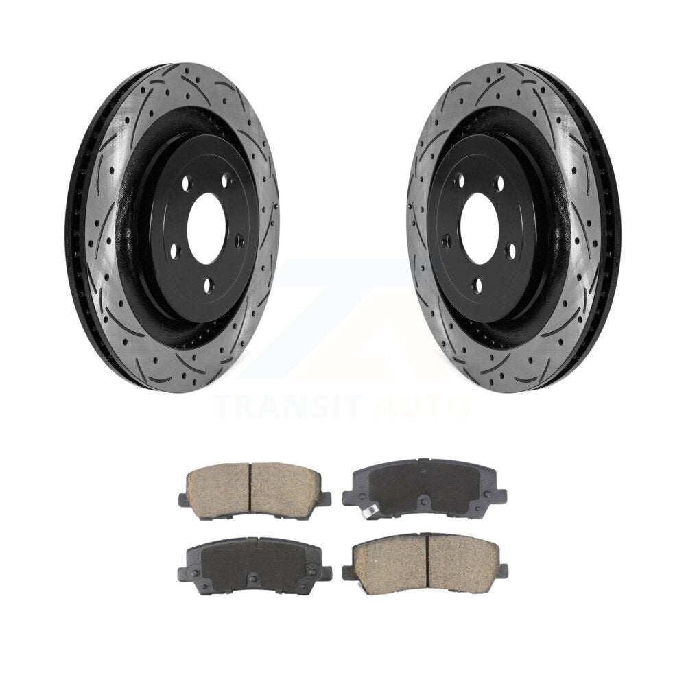 Rotors de frein à disque fendus percés à revêtement arrière et Kit de plaquettes en céramique pour Ford Mustang