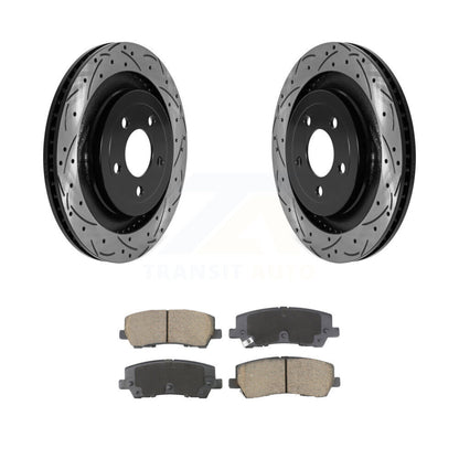 Rotors de frein à disque fendus percés à revêtement arrière et Kit de plaquettes en céramique pour Ford Mustang