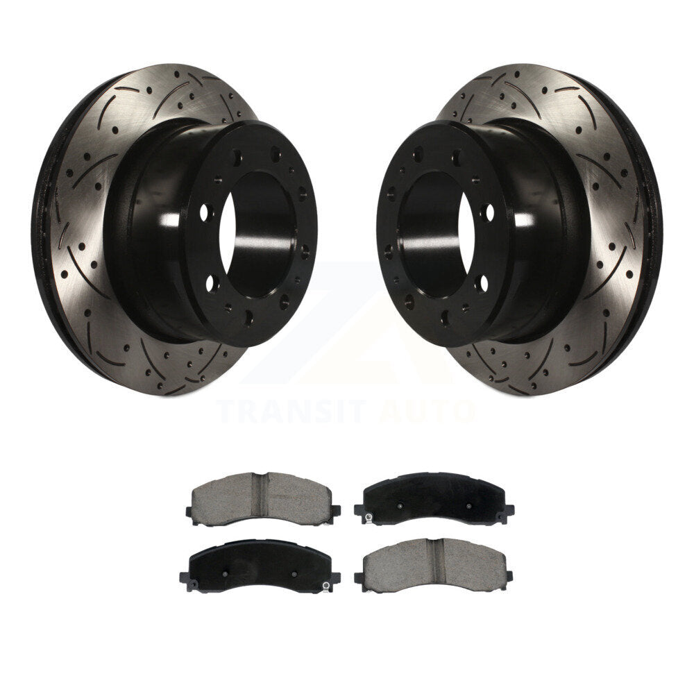 Rotor de frein à disque fendu percé à revêtement arrière et Kit de plaquettes en céramique pour Ram 2500 350