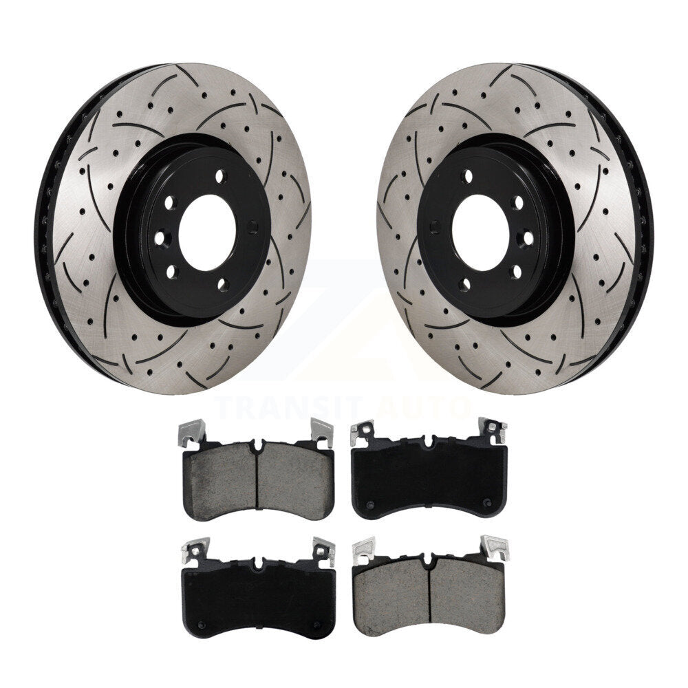 Rotor de frein à disque à fente avant percée et Kit de plaquettes en céramique pour Land Rover Range Spor