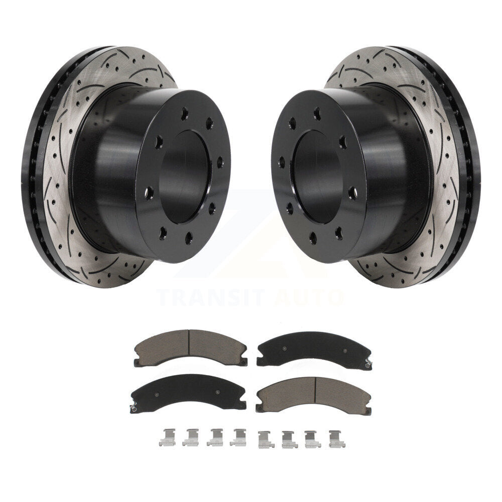 Rotor de frein à fente arrière percé et Kit de plaquettes en céramique pour GMC Sierra 3500 HD Chevrole