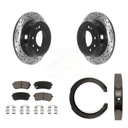 Disque arrière, rotors percés et fendus, plaquettes en céramique et Kit de mâchoires de frein de stationnement pour