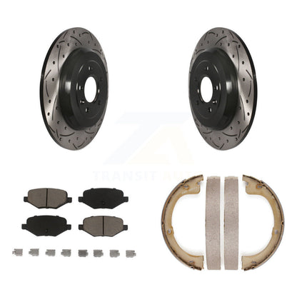 Disque arrière, rotors percés et fendus, plaquettes en céramique et Kit de mâchoires de frein de stationnement pour