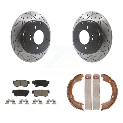 Disque arrière, rotors percés et fendus, plaquettes en céramique et Kit de mâchoires de frein de stationnement pour