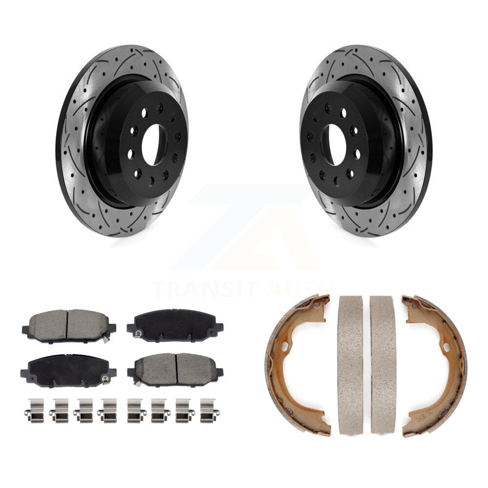 Disque arrière, rotors percés et fendus, plaquettes en céramique et Kit de mâchoires de frein de stationnement pour