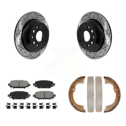 Disque arrière, rotors percés et fendus, plaquettes en céramique et Kit de mâchoires de frein de stationnement pour