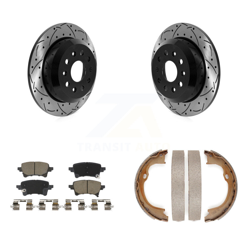 Disque arrière, rotors percés et fendus, plaquettes en céramique et Kit de mâchoires de frein de stationnement pour
