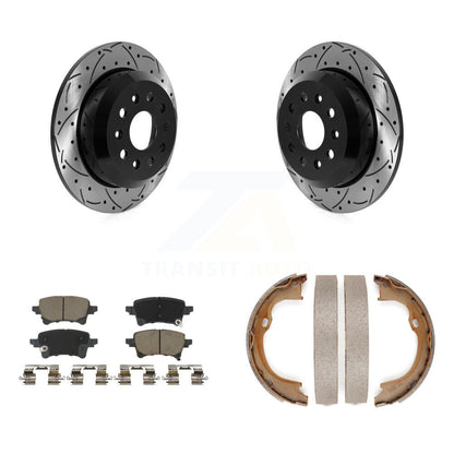 Disque arrière, rotors percés et fendus, plaquettes en céramique et Kit de mâchoires de frein de stationnement pour