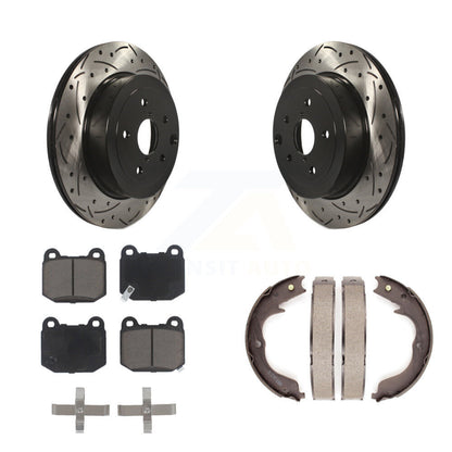 Disque arrière, rotors percés et fendus, plaquettes en céramique et Kit de mâchoires de frein de stationnement pour