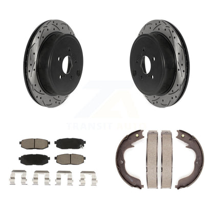 Kit de plaquettes en céramique et de patins de stationnement pour disques arrière, rotors percés et fendus, pour Subar