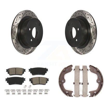 Disque arrière, rotors percés et fendus, plaquettes en céramique et Kit de mâchoires de frein de stationnement pour