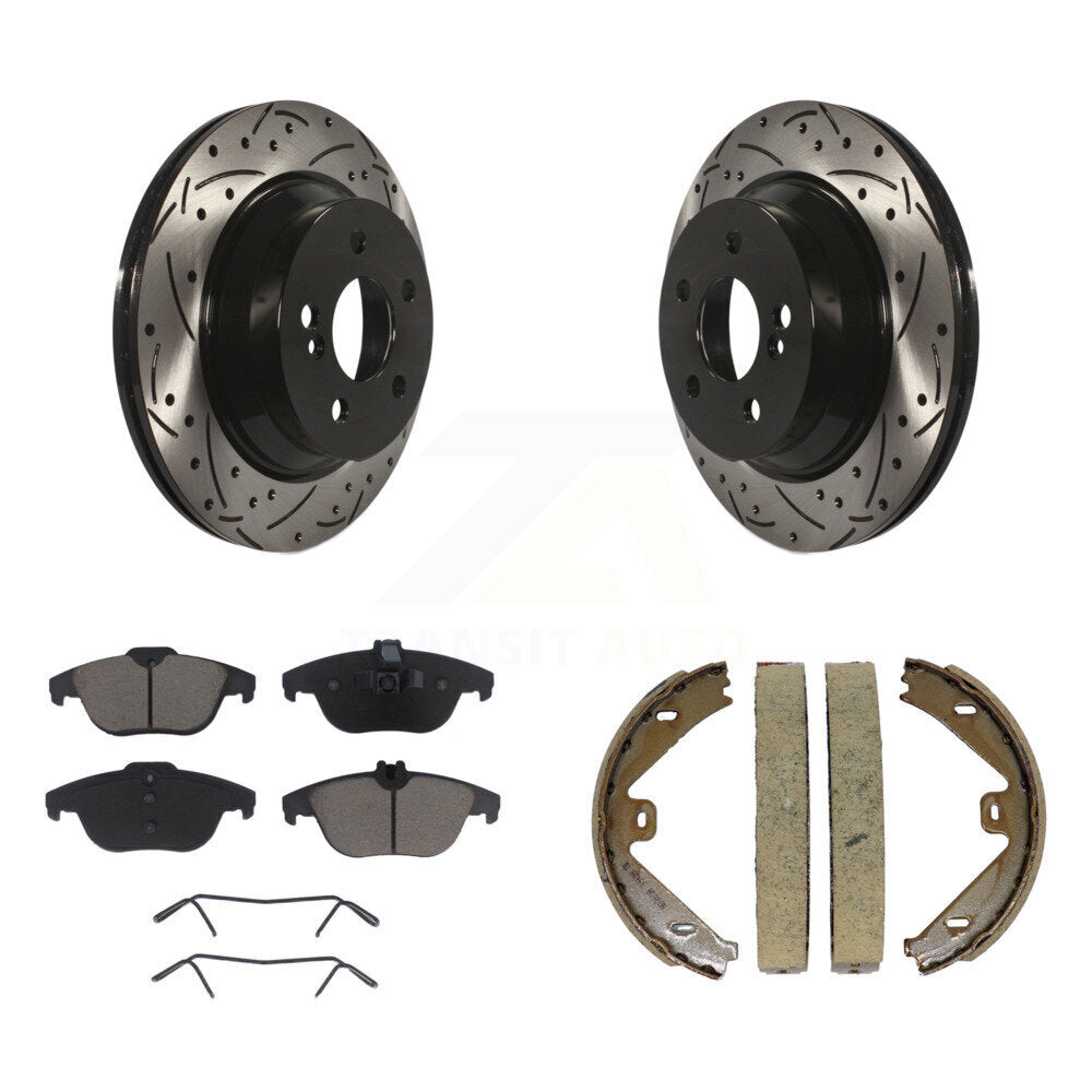 Kit de plaquettes en céramique et de patins de stationnement pour disques arrière, rotors percés et fendus, pour GLK35