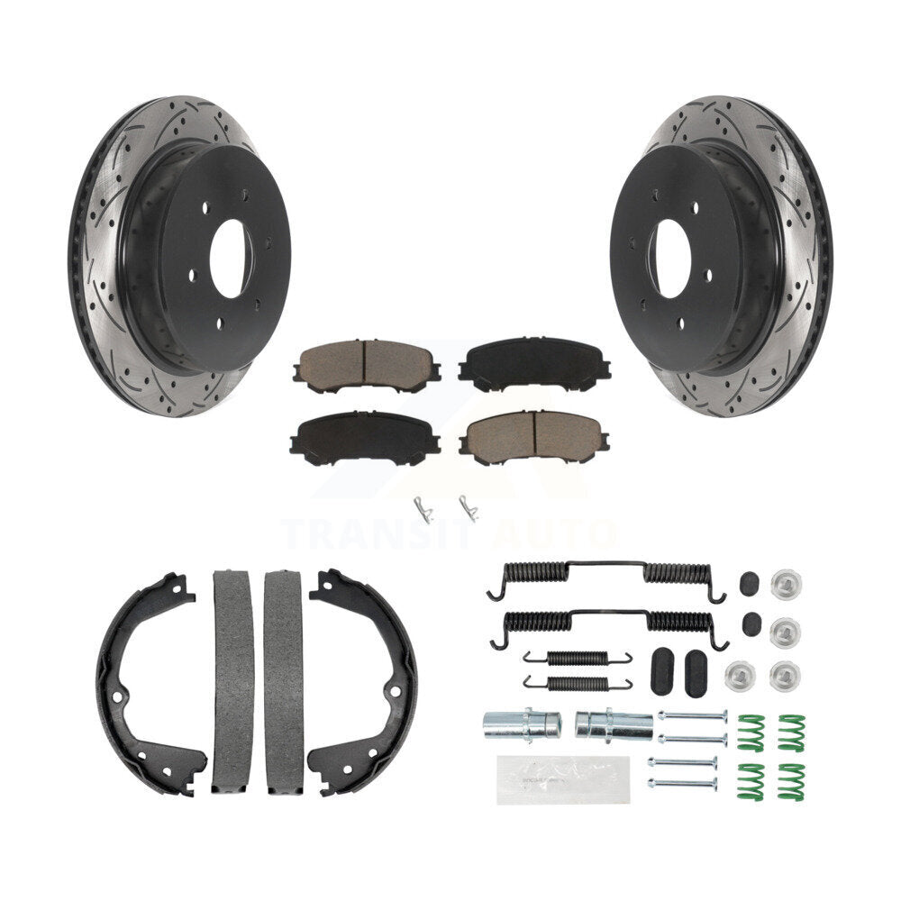 Disque arrière, Rotors percés et fendus, plaquettes en céramique, Kit de quincaillerie pour chaussures de stationnement pour