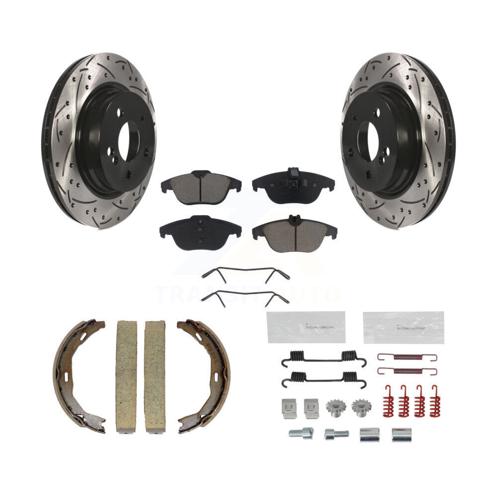 Disque arrière, Rotors percés et fendus, plaquettes en céramique, Kit de quincaillerie pour chaussures de stationnement pour