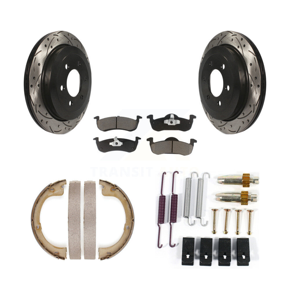 Disque arrière, Rotors percés et fendus, plaquettes en céramique, Kit de quincaillerie pour chaussures de stationnement pour