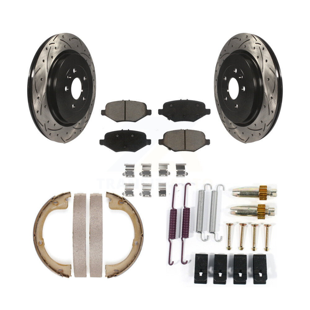 Disque arrière, Rotors percés et fendus, plaquettes en céramique, Kit de quincaillerie pour chaussures de stationnement pour