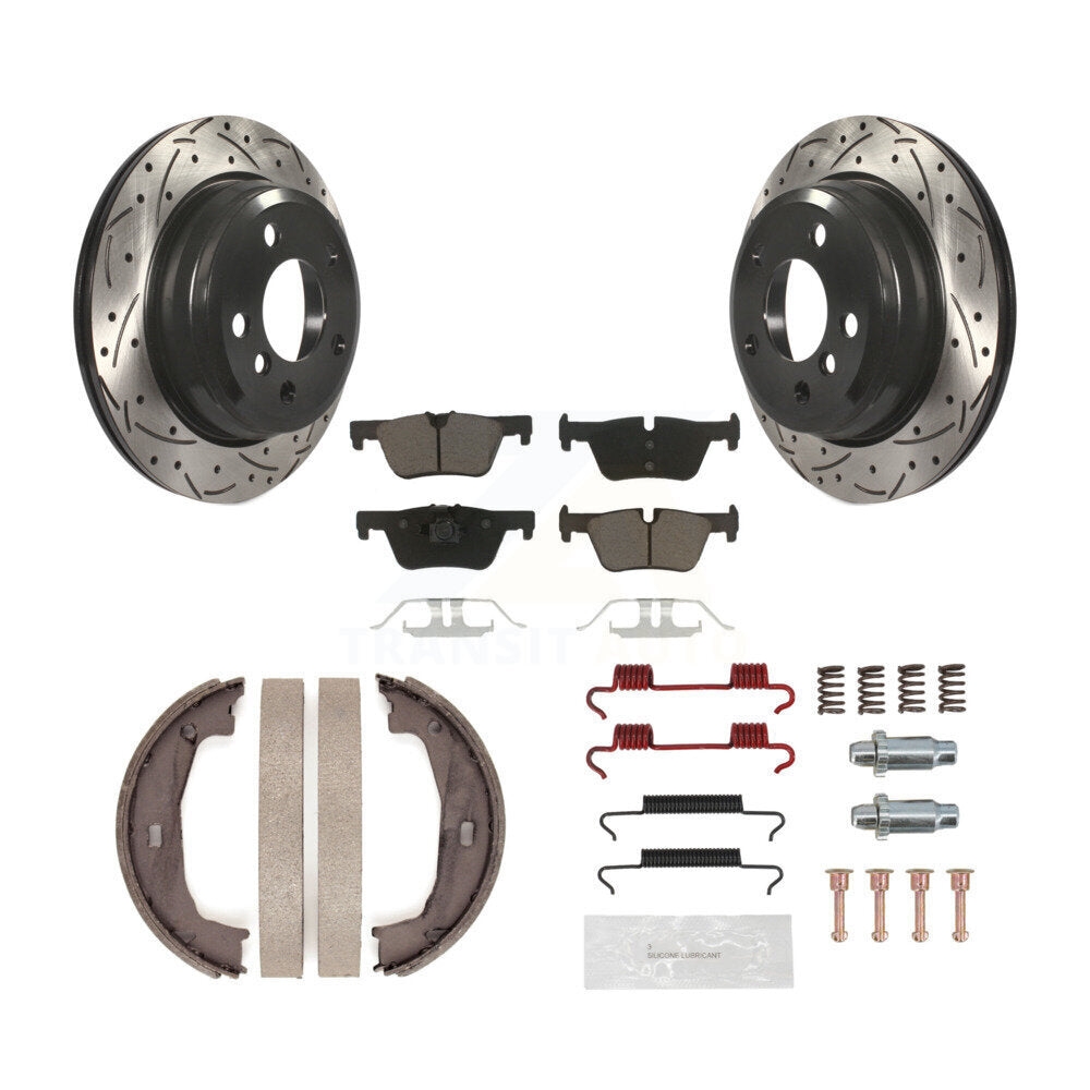 Disque arrière, Rotors percés et fendus, plaquettes en céramique, Kit de quincaillerie pour chaussures de stationnement pour
