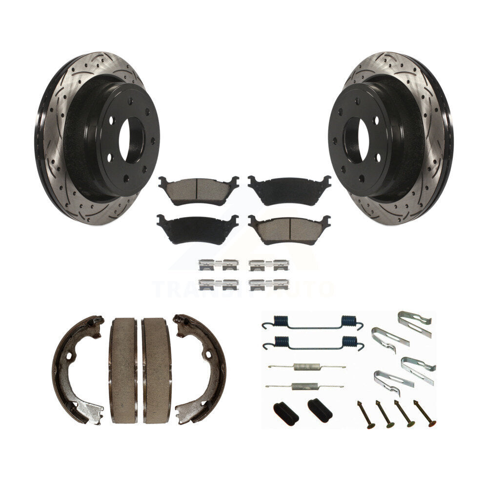 Disque arrière, Rotors percés et fendus, plaquettes en céramique, Kit de quincaillerie pour chaussures de stationnement pour
