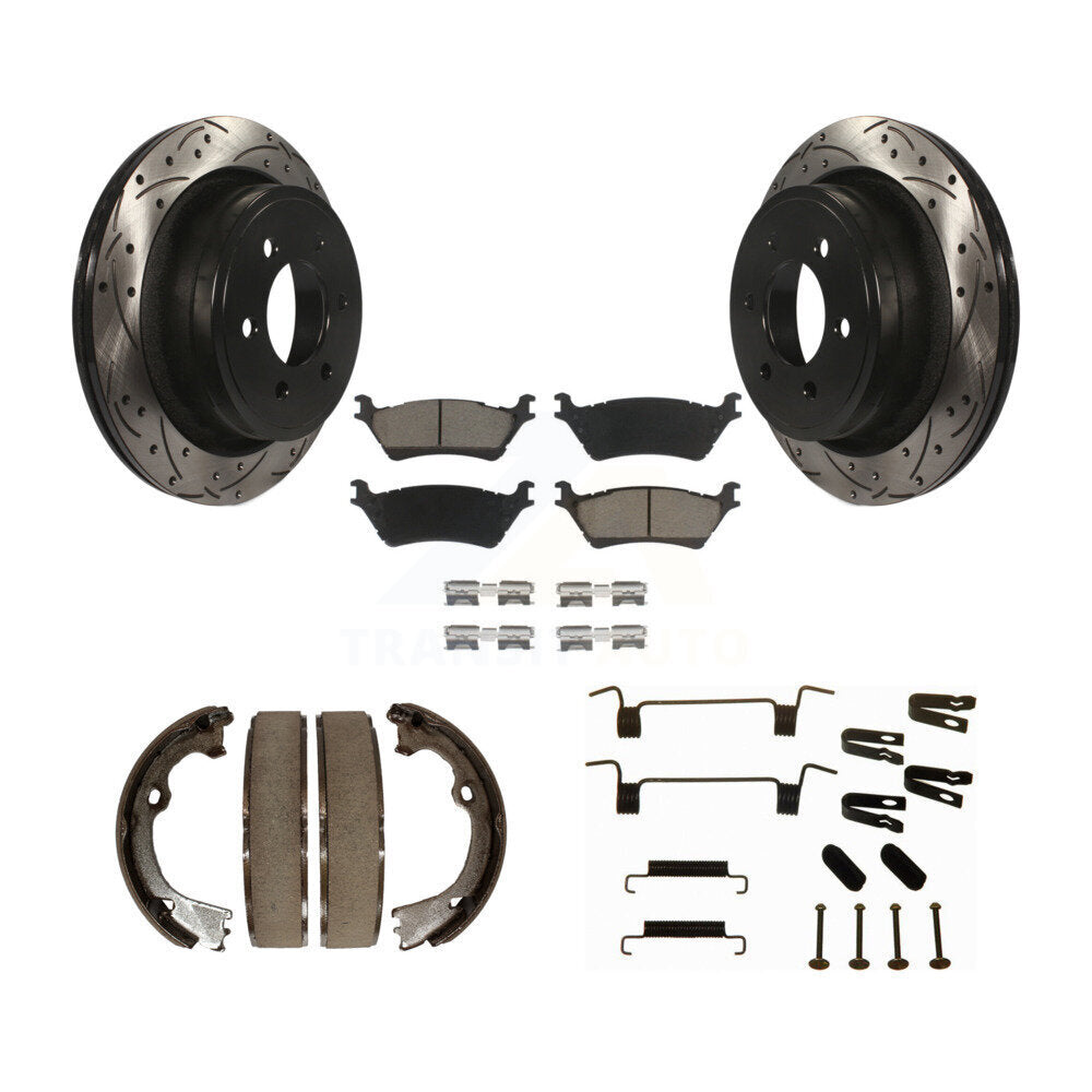 Disque arrière, Rotors percés et fendus, plaquettes en céramique, Kit de quincaillerie pour chaussures de stationnement pour