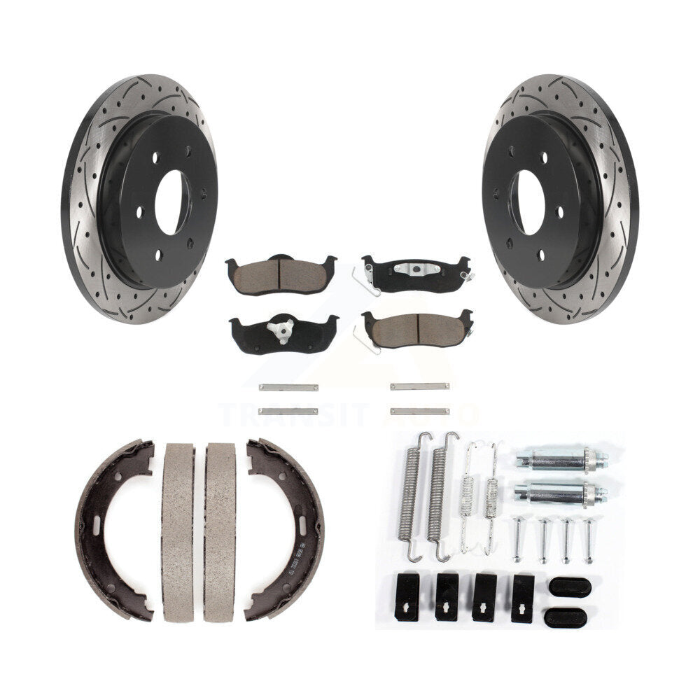 Disque arrière, Rotors percés et fendus, plaquettes en céramique, Kit de quincaillerie pour chaussures de stationnement pour