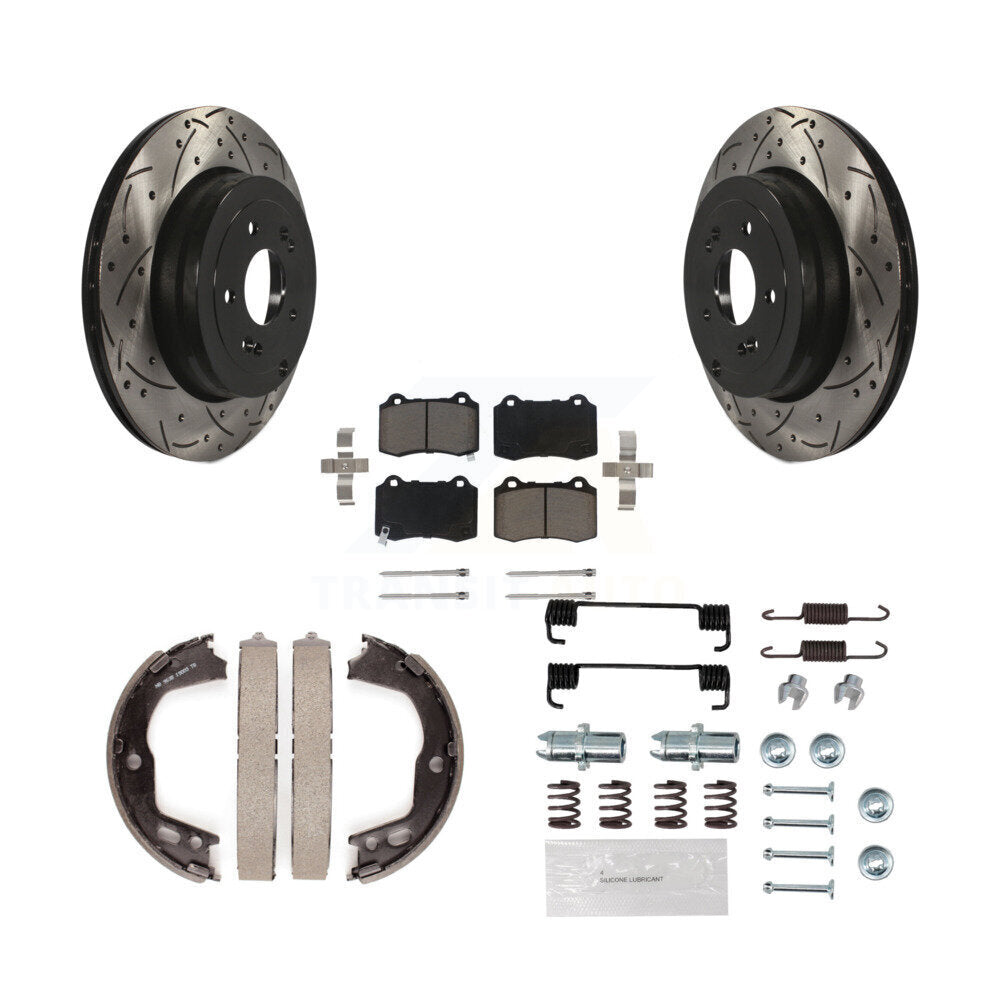 Disque arrière, Rotors percés et fendus, plaquettes en céramique, Kit de quincaillerie pour chaussures de stationnement pour