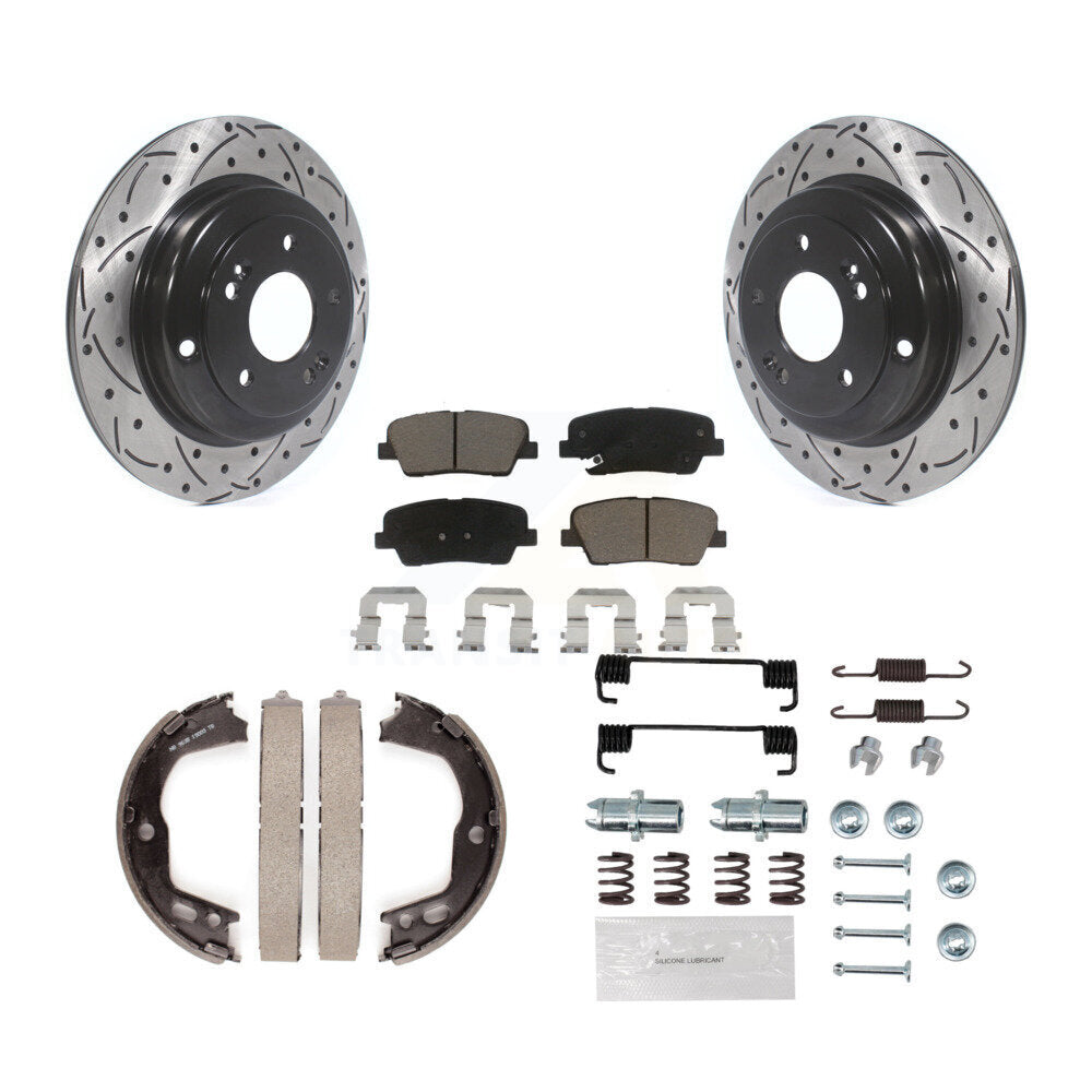 Disque arrière, Rotors percés et fendus, plaquettes en céramique, Kit de quincaillerie pour chaussures de stationnement pour