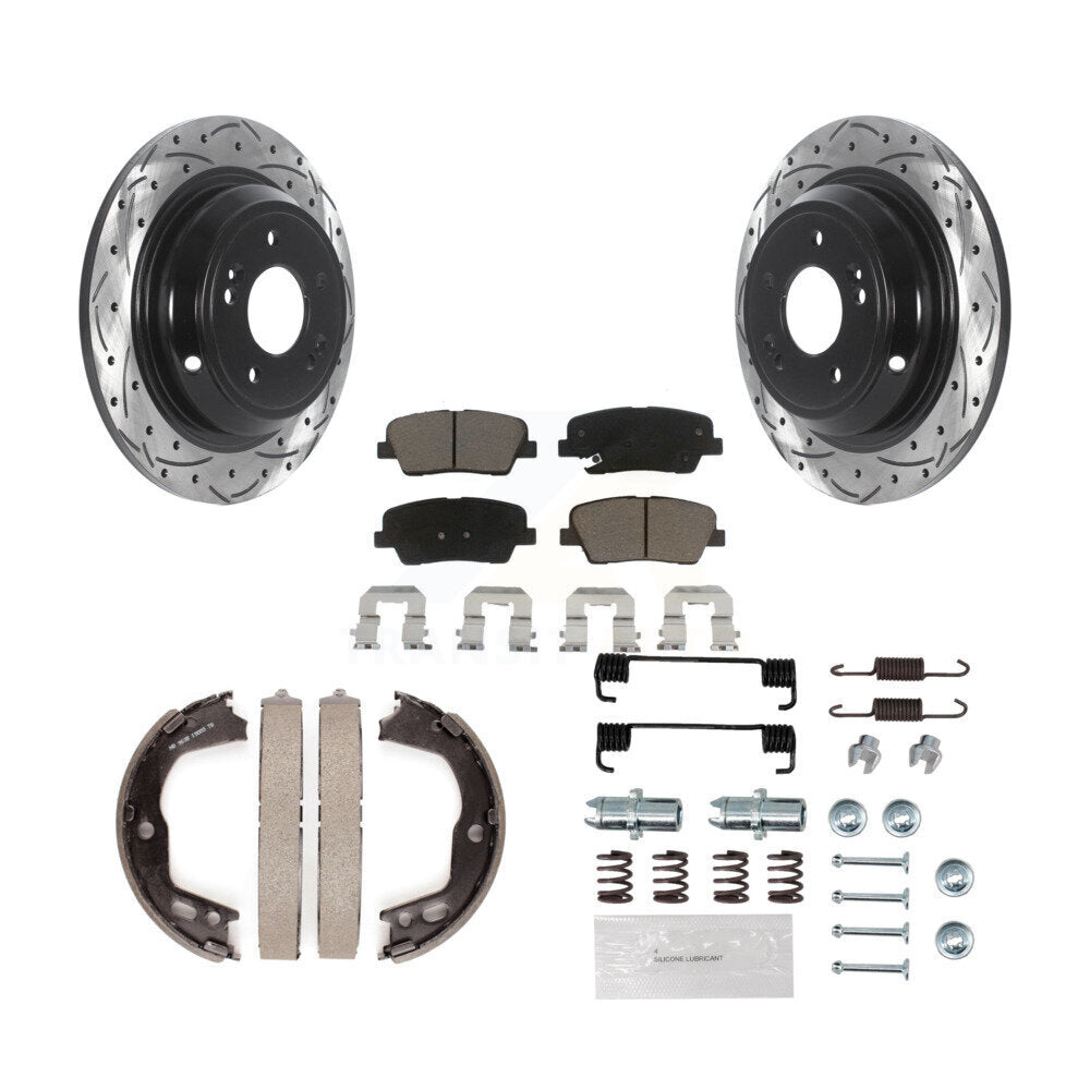 Disque arrière, Rotors percés et fendus, plaquettes en céramique, Kit de quincaillerie pour chaussures de stationnement pour