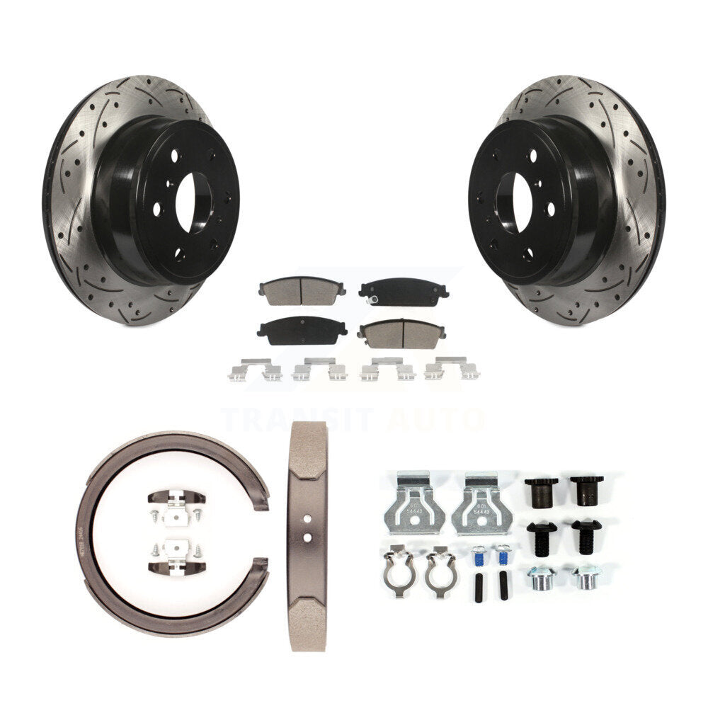 Disque arrière, Rotors percés et fendus, plaquettes en céramique, Kit de quincaillerie pour chaussures de stationnement pour