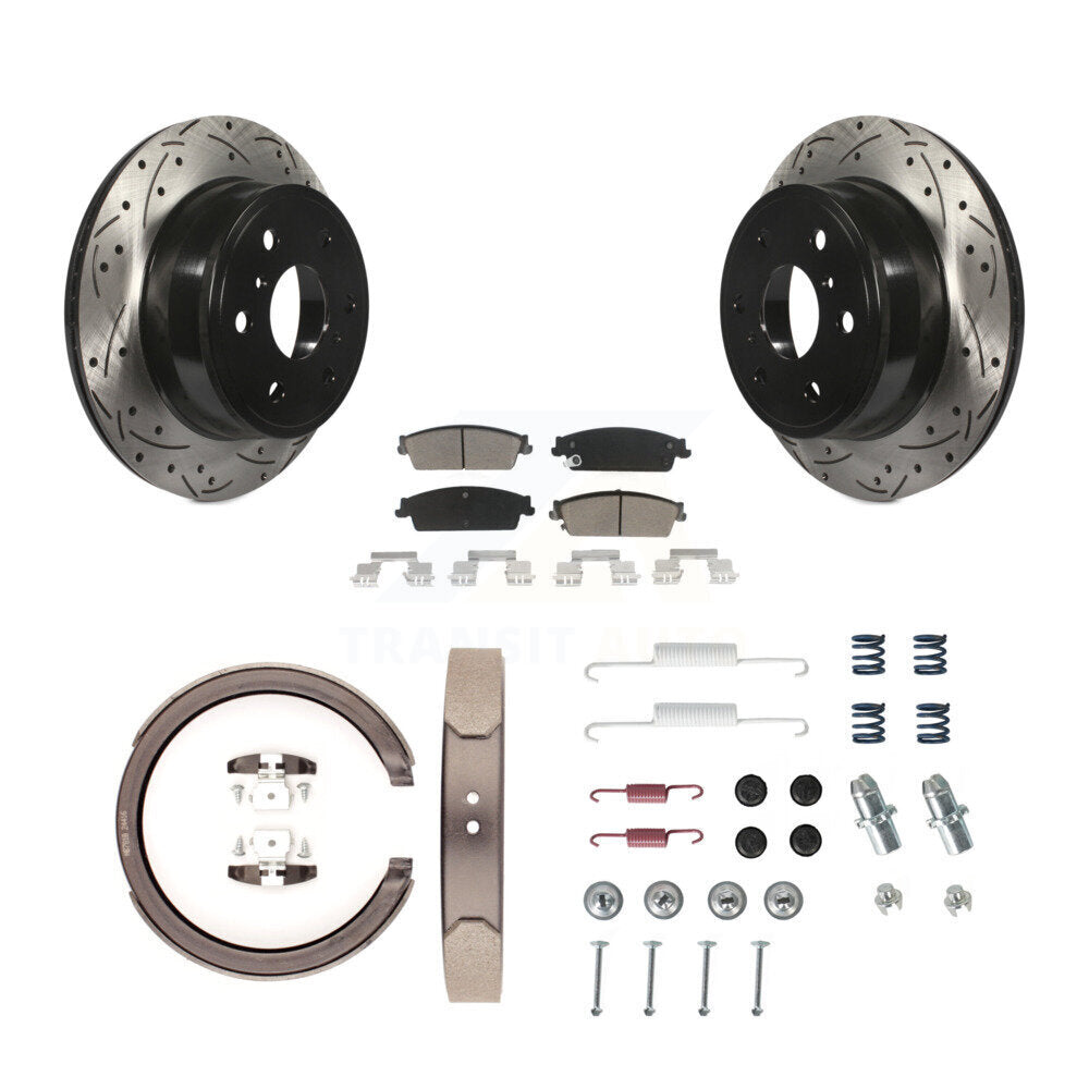 Disque arrière, Rotors percés et fendus, plaquettes en céramique, Kit de quincaillerie pour chaussures de stationnement pour