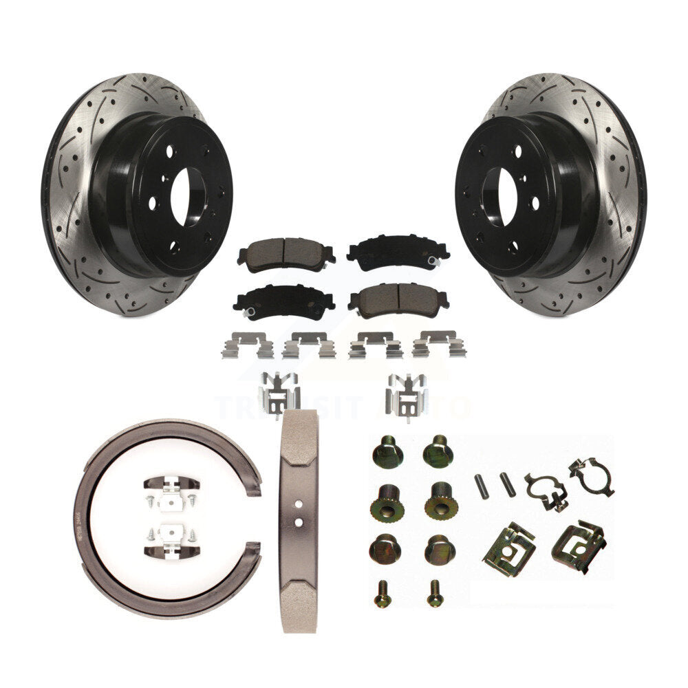 Disque arrière, Rotors percés et fendus, plaquettes en céramique, Kit de quincaillerie pour chaussures de stationnement pour