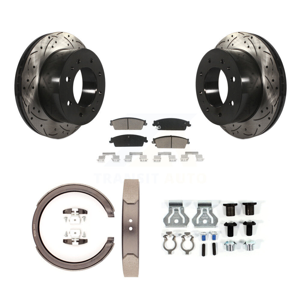 Disque arrière, Rotors percés et fendus, plaquettes en céramique, Kit de quincaillerie pour chaussures de stationnement pour