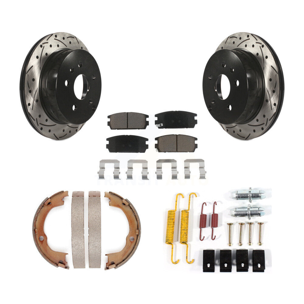 Disque arrière, Rotors percés et fendus, plaquettes en céramique, Kit de quincaillerie pour chaussures de stationnement pour