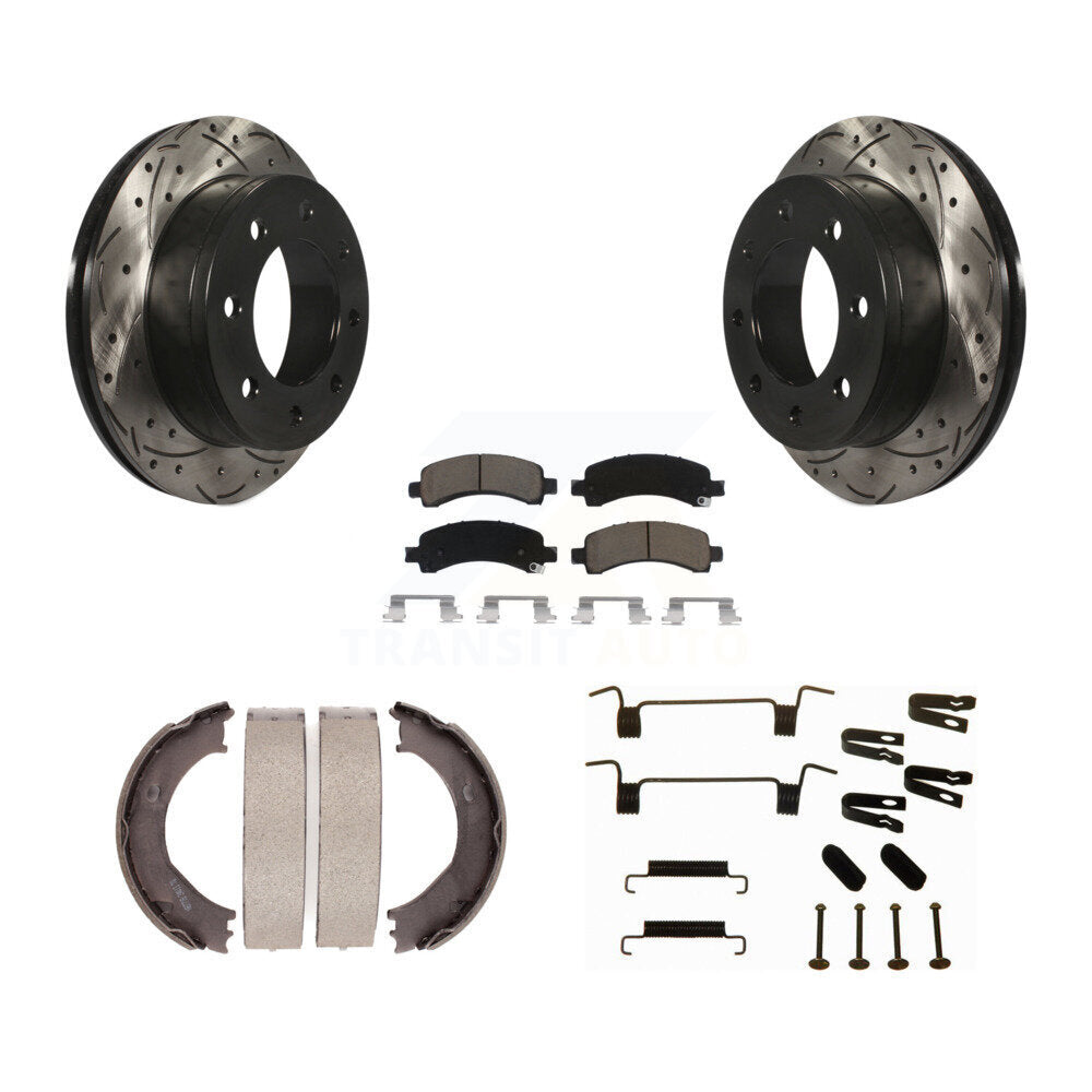 Disque arrière, Rotors percés et fendus, plaquettes en céramique, Kit de quincaillerie pour chaussures de stationnement pour
