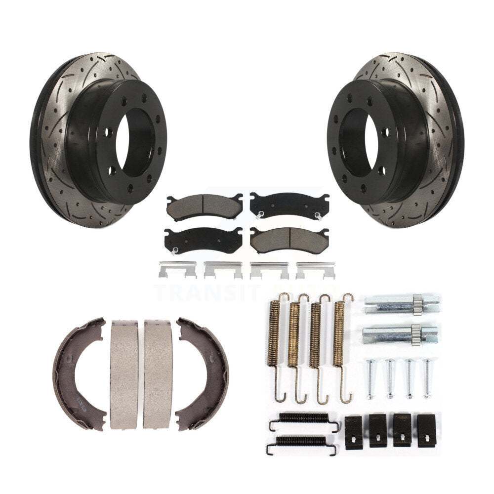 Disque arrière, Rotors percés et fendus, plaquettes en céramique, Kit de quincaillerie pour chaussures de stationnement pour