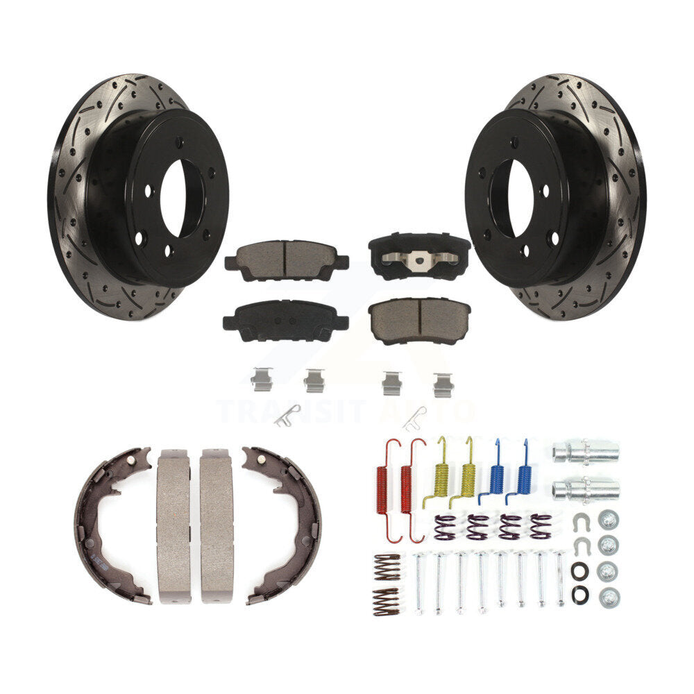 Disque arrière, Rotors percés et fendus, plaquettes en céramique, Kit de quincaillerie pour chaussures de stationnement pour