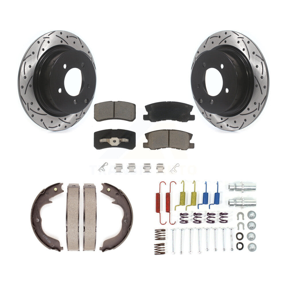 Disque arrière, Rotors percés et fendus, plaquettes en céramique, Kit de quincaillerie pour chaussures de stationnement pour
