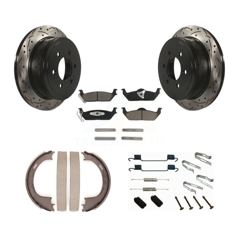 Disque arrière, Rotors percés et fendus, plaquettes en céramique, Kit de quincaillerie pour chaussures de stationnement pour