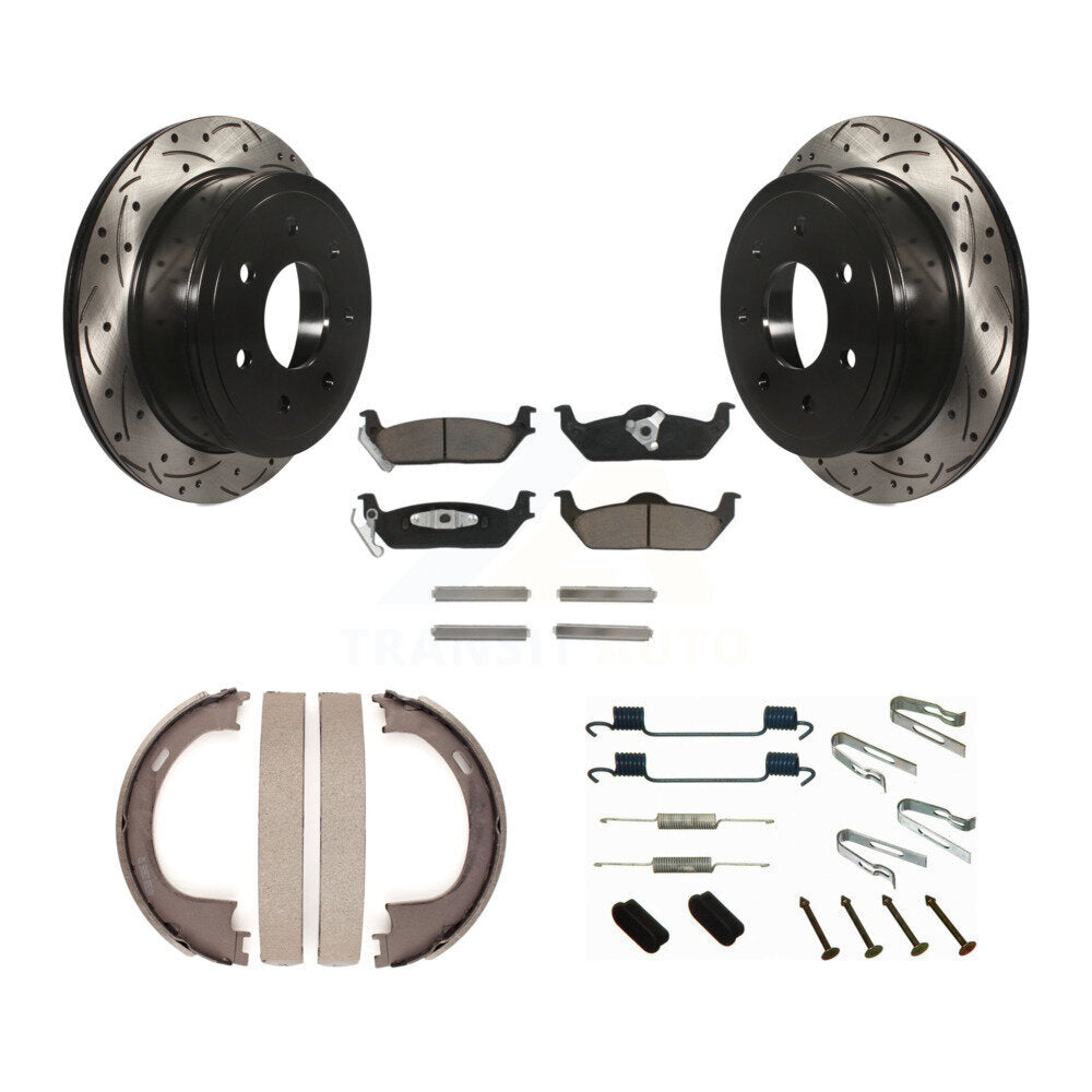 Disque arrière, Rotors percés et fendus, plaquettes en céramique, Kit de quincaillerie pour chaussures de stationnement pour
