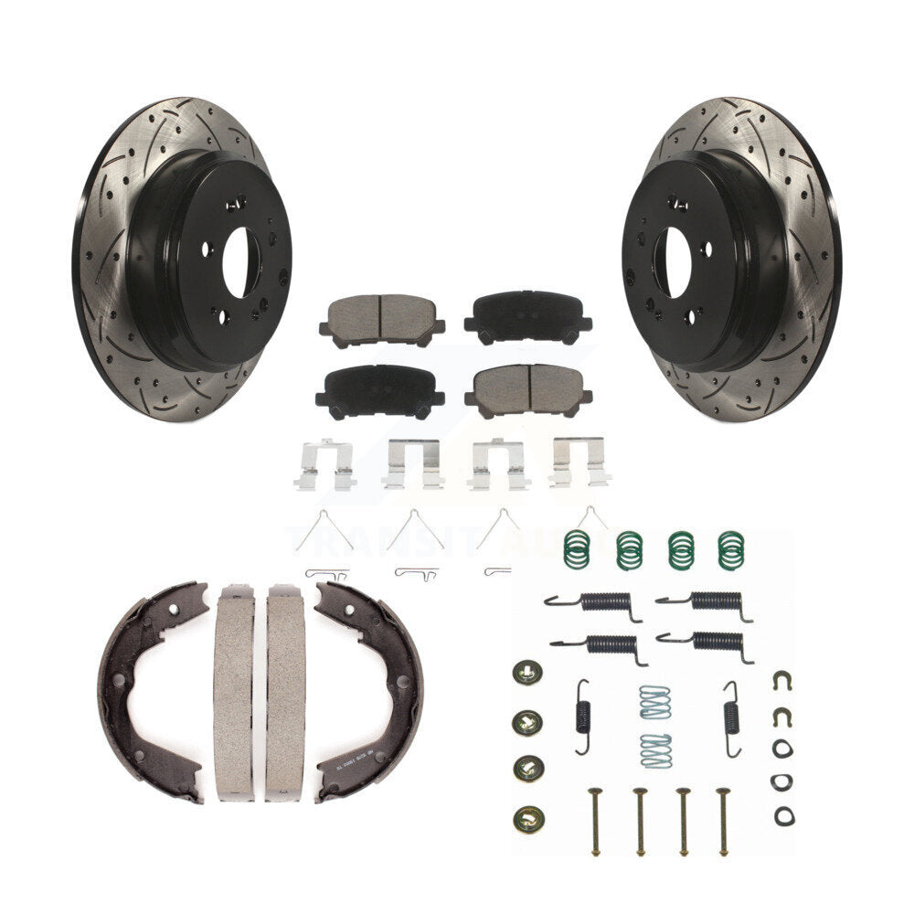 Disque arrière, Rotors percés et fendus, plaquettes en céramique, Kit de quincaillerie pour chaussures de stationnement pour